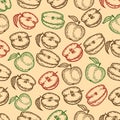 Seamless pattern of apples in the engraving vintage style .