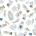 Vector hand-drawn seamless pattern of aromatherapy