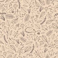 Vector hand drawn seamless pattern with autumn elements contours Royalty Free Stock Photo