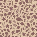 Vector hand drawn seamless pattern with autumn elements silhouetes