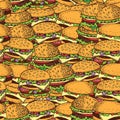 Vector hand drawn seamless pattern of burgers. Cartoon set of fast food.