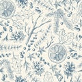 Vector hand drawn seamless pattern with Christmas natural herbal Royalty Free Stock Photo