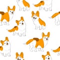 Vector hand-drawn seamless pattern with cute corgi isolated on a white background. Endless texture with spotted dogs in sketch Royalty Free Stock Photo