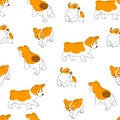 Vector hand-drawn seamless pattern with cute puppies isolated on a white background. Endless texture with small spotted dogs in Royalty Free Stock Photo