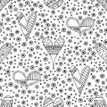 Vector hand drawn seamless pattern, decorative stylized black and white childish hearts. Doodle sketch style, graphic illustration Royalty Free Stock Photo