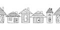 Vector hand drawn seamless pattern, decorative stylized black and white childish houses. Doodle sketch style, graphic illustration Royalty Free Stock Photo