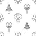 Vector hand drawn seamless pattern, decorative stylized black and white childish trees. Doodle sketch style, graphic illustration, Royalty Free Stock Photo