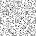 Vector hand drawn seamless pattern, decorative stylized black and white childish trees. Doodle sketch style, graphic illustration, Royalty Free Stock Photo