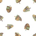 Vector hand drawn seamless pattern, decorative stylized childish feather in the shape of tree. Doodle style, tribal graphic illust Royalty Free Stock Photo