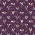 Vector hand drawn seamless pattern, decorative stylized childish hearts. Doodle style, tribal graphic illustration Cute hand drawi Royalty Free Stock Photo