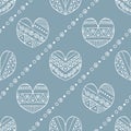 Vector hand drawn seamless pattern, decorative stylized childish hearts. Doodle style, tribal graphic illustration Cute hand drawi Royalty Free Stock Photo