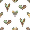 Vector hand drawn seamless pattern, decorative stylized childish hearts. Doodle style, tribal graphic illustration Cute hand drawi Royalty Free Stock Photo