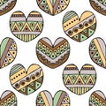 Vector hand drawn seamless pattern, decorative stylized childish hearts. Doodle style, tribal graphic illustration Cute hand drawi Royalty Free Stock Photo