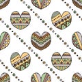 Vector hand drawn seamless pattern, decorative stylized childish hearts. Doodle style, tribal graphic illustration Cute hand drawi Royalty Free Stock Photo