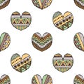 Vector hand drawn seamless pattern, decorative stylized childish hearts. Doodle style, tribal graphic illustration Cute hand drawi Royalty Free Stock Photo