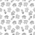 Vector hand drawn seamless pattern Decorative stylized childish houses Doodle style, graphic illustration Ornamental cute hand dra