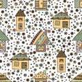 Vector hand drawn seamless pattern Decorative stylized childish houses Doodle style, graphic illustration Ornamental cute hand dra Royalty Free Stock Photo