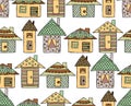 Vector hand drawn seamless pattern Decorative stylized childish houses Doodle style, graphic illustration Ornamental cute hand dra Royalty Free Stock Photo