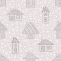 Vector hand drawn seamless pattern, decorative stylized childish houses Line drawing Doodle style, graphic illustration Ornamental Royalty Free Stock Photo