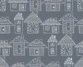 Vector hand drawn seamless pattern, decorative stylized childish houses Line drawing Doodle style, graphic illustration Ornamental Royalty Free Stock Photo