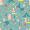 Vector hand drawn seamless pattern with funny camping stuff Royalty Free Stock Photo