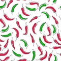 Vector hand-drawn seamless pattern with hot pepper isolated on white background. Endless texture with vegetables in sketch style Royalty Free Stock Photo