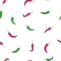 Vector hand-drawn seamless pattern with hot pepper isolated on white background. Endless texture with vegetables in sketch style Royalty Free Stock Photo
