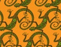 Vector hand drawn seamless pattern with lizards or salamanders