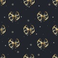 Vector hand drawn seamless pattern with lush golden bows. Royalty Free Stock Photo