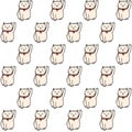 Vector hand drawn seamless pattern with white maneki neko lucky cats on the white background