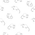 Vector hand-drawn seamless pattern with white mouses isolated on white. Endless texture with cute animals in sketch style