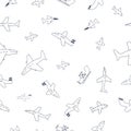 Vector hand-drawn seamless repeating children simple pattern with aircraft in Scandinavian style on a white background Royalty Free Stock Photo