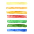 Vector hand drawn set of brush strokes of different colors: yellow, orange, red, blue and green Royalty Free Stock Photo