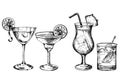 Vector hand drawn set of cocktails and alcohol drinks. Cocktail menu design background. Cocktail party. Sketch. Royalty Free Stock Photo