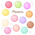 Vector hand drawn set of coloured sweet macaroon - top view