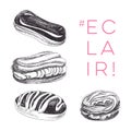 Vector hand drawn set of eclair Illustration.