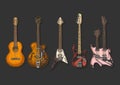 Acoustic and electric guitars set