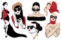 Vector hand drawn set of illustration of girls in sunglasses isolated. Royalty Free Stock Photo