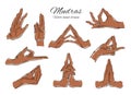 Vector hand drawn set of mudras. Isolated on white. Yoga. Spirituality