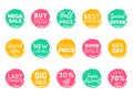 Vector hand drawn set of speech bubbles with sale phrases. Discount card collection, Buy Now,Half Price,Last Chance etc. Royalty Free Stock Photo