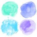 Vector hand drawn set of watercolor brush stain. Colorful painted strokes in circle shape.