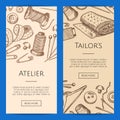 Vector hand drawn sewing elements banners illustration Royalty Free Stock Photo