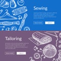 Vector hand drawn sewing elements banners illustration Royalty Free Stock Photo