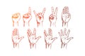 Hand drawn hands signs with conceptual lettering Royalty Free Stock Photo