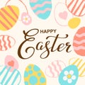 Vector hand drawn silhouette of Easter eggs and Happy easter lettering. Background with text message for banner, card Royalty Free Stock Photo