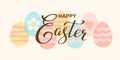 Vector hand drawn silhouette of Easter eggs and Happy easter lettering. Background with text message for banner, card Royalty Free Stock Photo