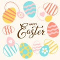 Vector hand drawn silhouette of Easter eggs and Happy easter lettering. Background with text message for banner, card Royalty Free Stock Photo