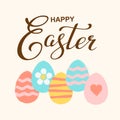 Vector hand drawn silhouette of Easter eggs and Happy easter lettering. Background with text message for banner, card Royalty Free Stock Photo