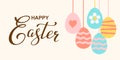 Vector hand drawn silhouette of Easter eggs and Happy easter lettering. Background with text message for banner, card Royalty Free Stock Photo