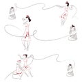 Vector hand drawn sketch - Abstract girl with a spool of thread Royalty Free Stock Photo